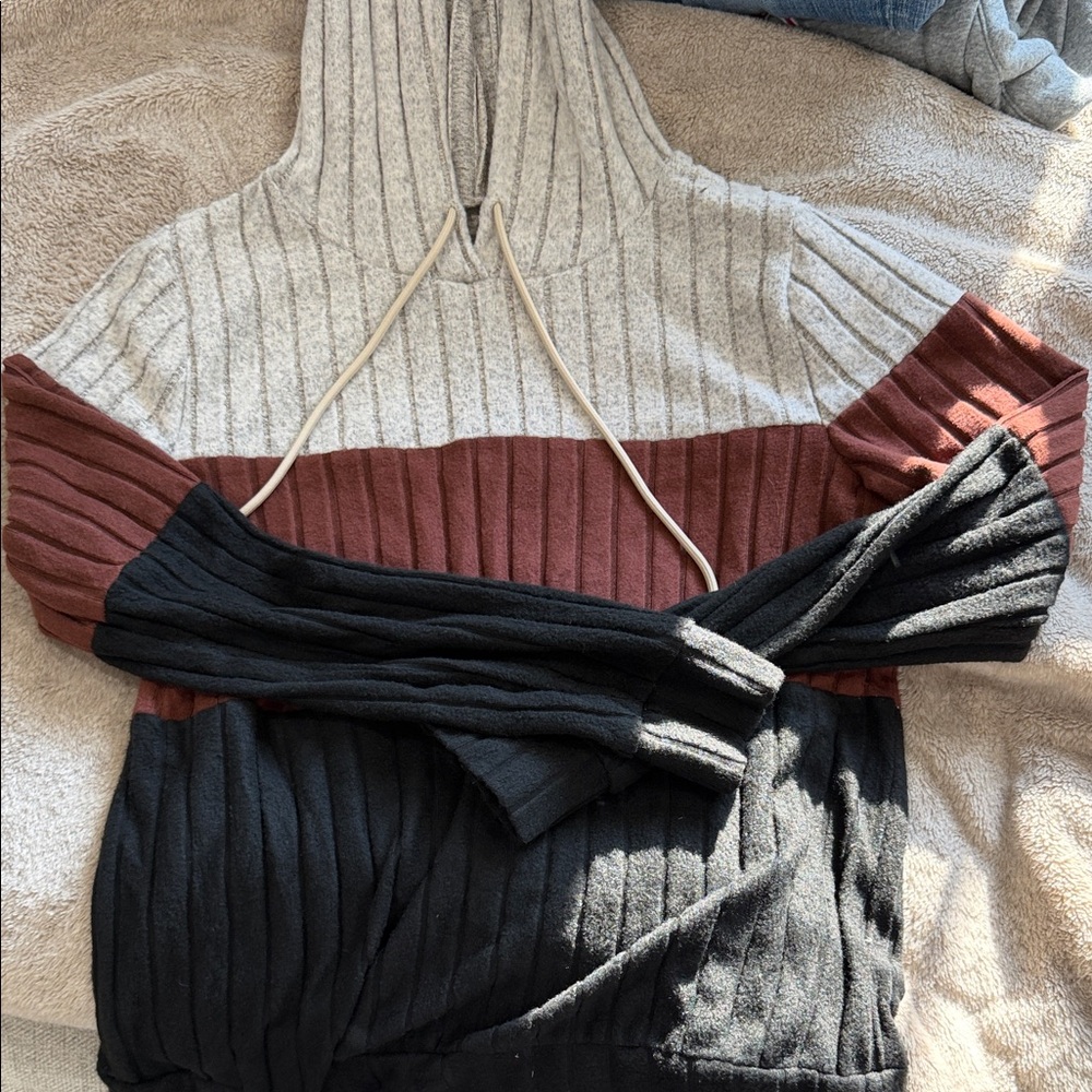 SHEIN Gray, Brown, and Black Colorblock Hoodie